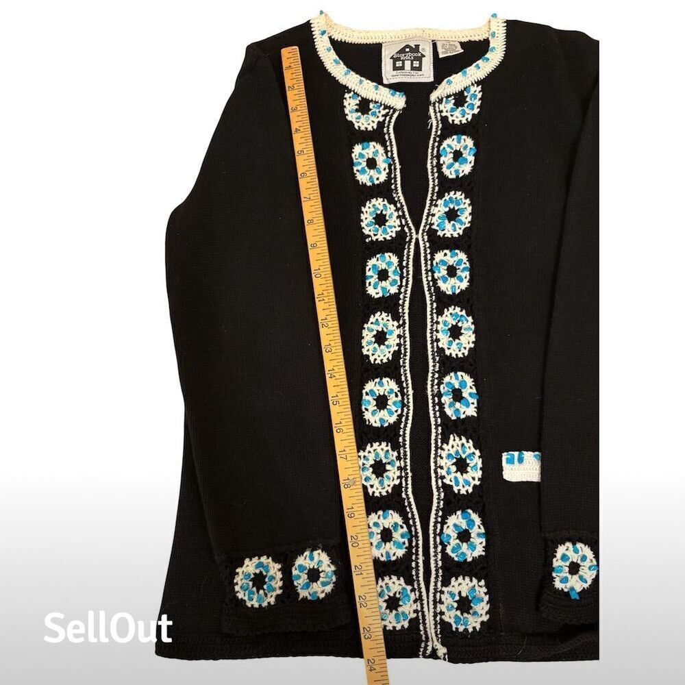 Storybook Knits Women's XS Black Sweater Crochet Flowers & Beading - Picture 4 of 5